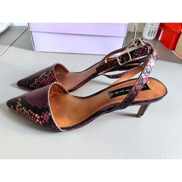 Madden Girl Womens 9 Heels Brown Red Animal Print Point Toe Ankle Strap Shoes - Picture 7 of 9